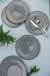 Hermia Juego para servir tartas de porcelana, 6 piezas, Gris